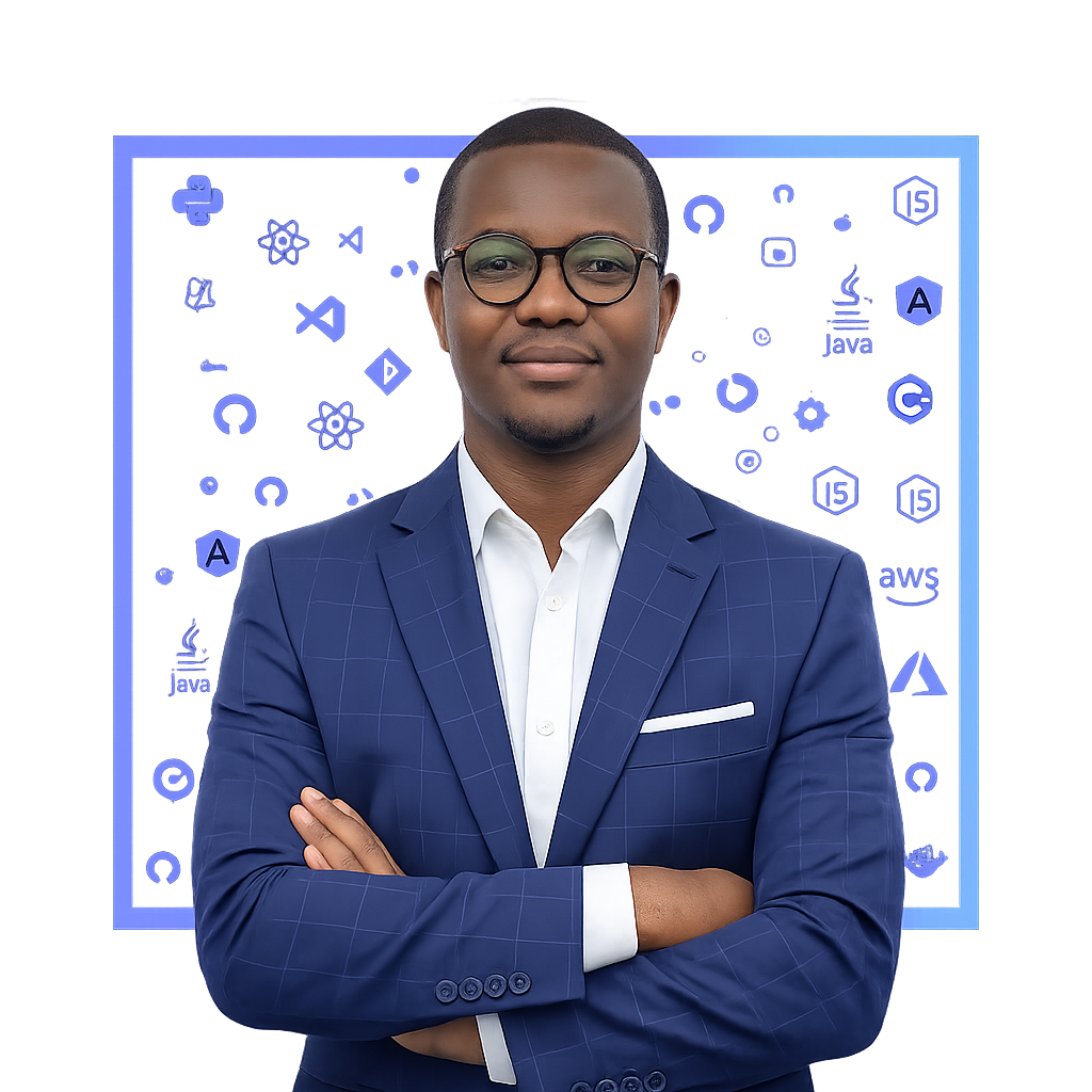 Photo de profil de Derrick ALAVO, développeur souriant dans son bureau de code